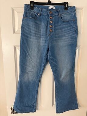 LOFT Kick Crop Light Blue Bootcut Jeans with Button-Fly